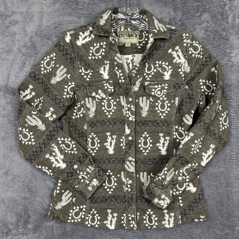 Outback‎ 40254 Fay Shirt Jacket Women's Small Western Pearl Snap Cactus Green